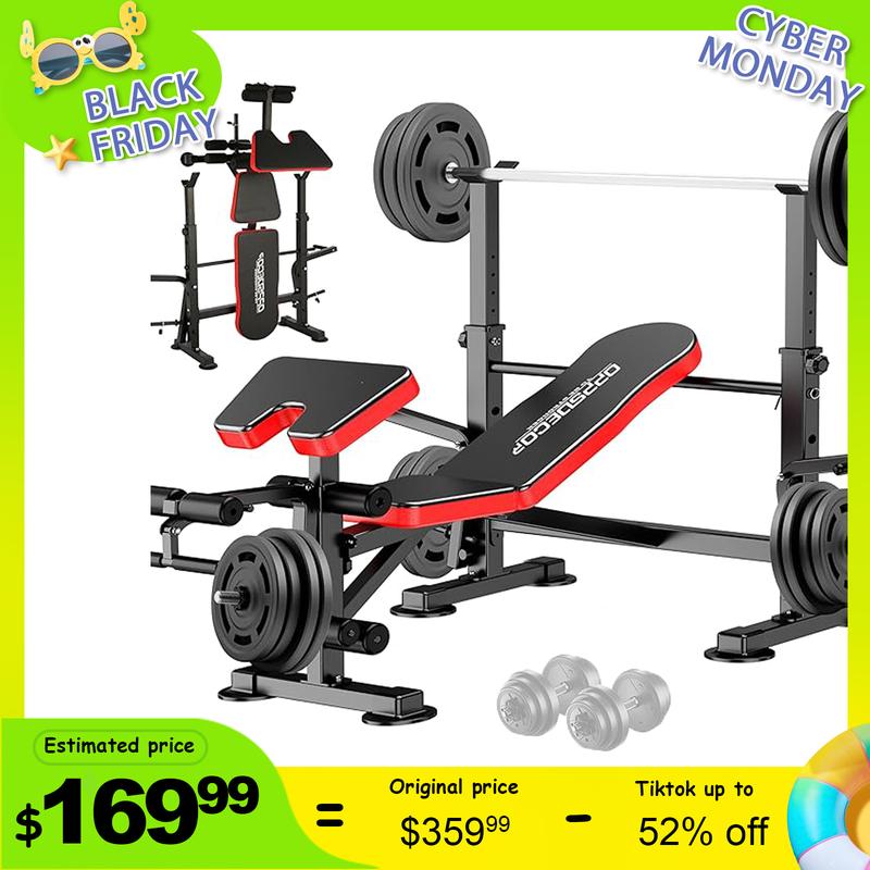 OPPSDECOR 6-in-1-660lbs Adjustable Weight Bench Set with Barbell Rack, Incline Bench Press, Leg Developer & Preacher Curl Capacity for Home Gym