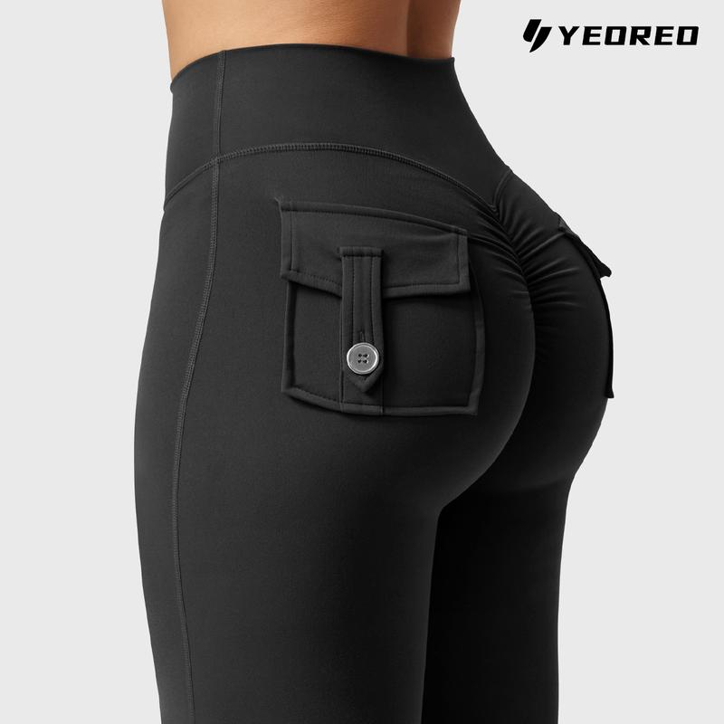 YEOREO Women's Flared Leggings with Pockets Women's Fitness Leggings Butt Lifting Fitness Yoga Leggings exercise pants activewear outdoor