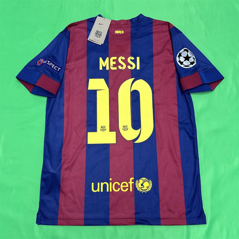 Nike 1415 Season Barcelona Home Champions League Final Short Sleeve Top Neymar Jr. No.11 Retro Soccer Jerseys Quick Drying