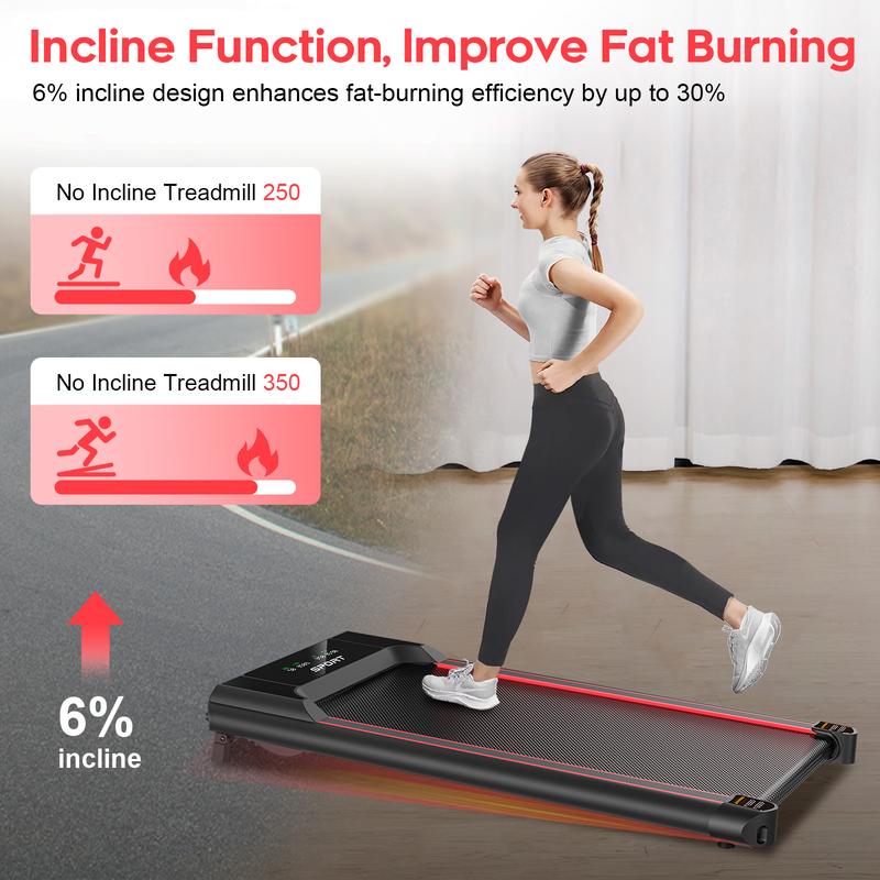 Walking Pad, Under Desk Treadmill with 6% Incline Walking Jogging Machine for Home and Office, 2 in 1 Desk Walking Treadmill with Incline