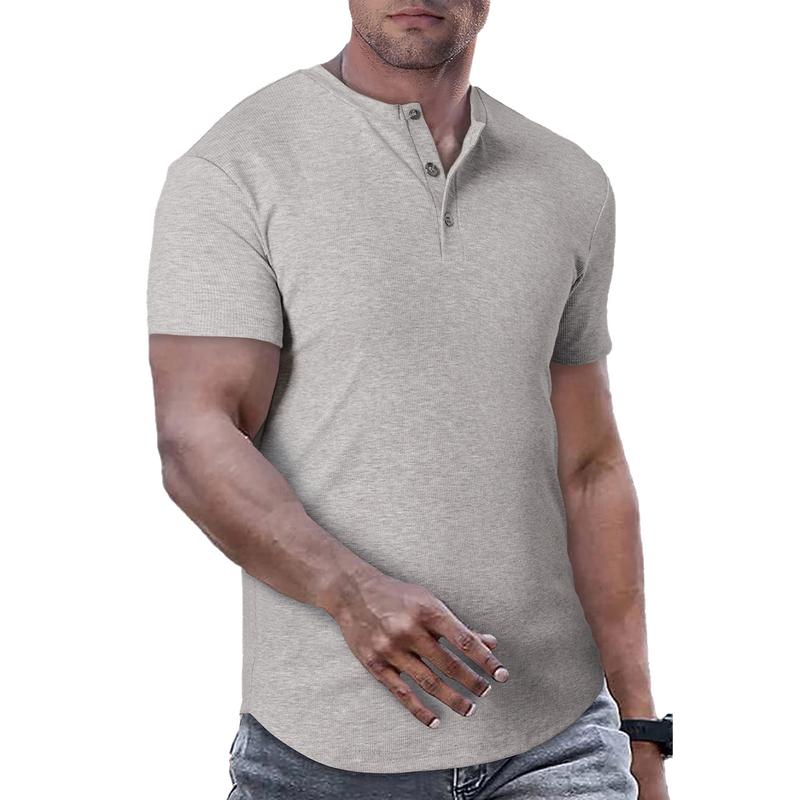 TUREFACE Mens Muscle Slim Henley Shirts Crewneck Longline T-Shirt Gym Workout Athletic Shirt Tees with Button