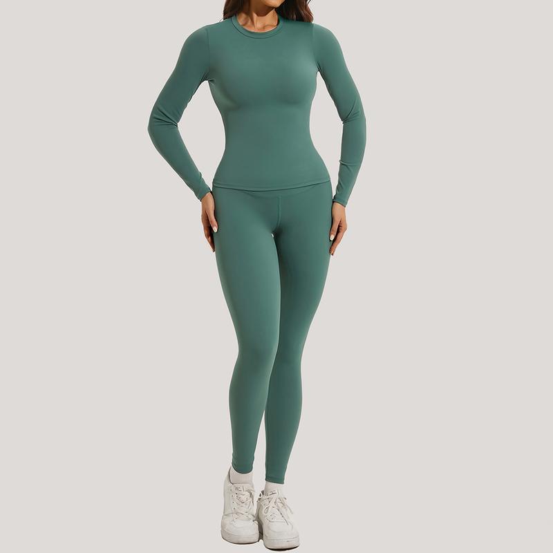 Women's Breathable Nylon Short Sleeve Crop Top and Skinny Leggings Tracksuit Set for Yoga Gymwear Workout in All Seasons