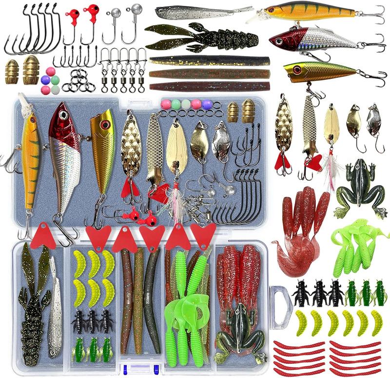 Fishing Lures Kit Set, Baits Tackle Including Crankbaits, Topwater Lures, Spinnerbaits, Worms, Jigs, Hooks, Tackle Box and More Fishing Gear Lures