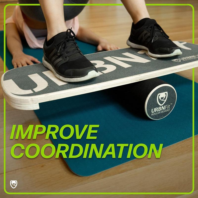 URBNFit Wooden Balance Board Trainer - Wobble Board for Skateboard, Hockey, Snowboard & Surf Training - Balancing Board w Workout Guide to Exercise and Build Core Stability