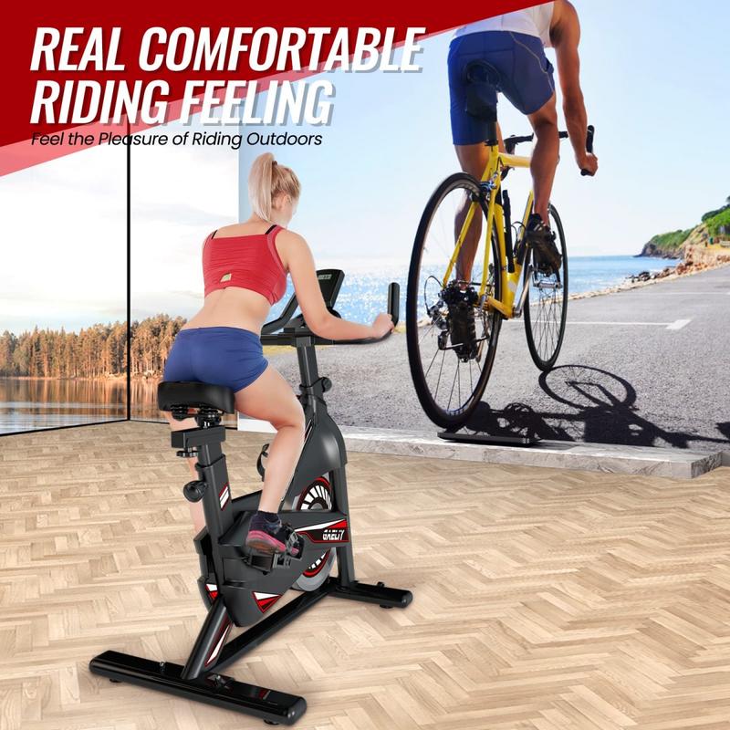 Exercise Bike-Stationary Bikes Indoor Cycling Bike, Workout Bike Belt Drive Black Indoor Exercise Bike with LCD Monitor & Comfortable Seat Cushion