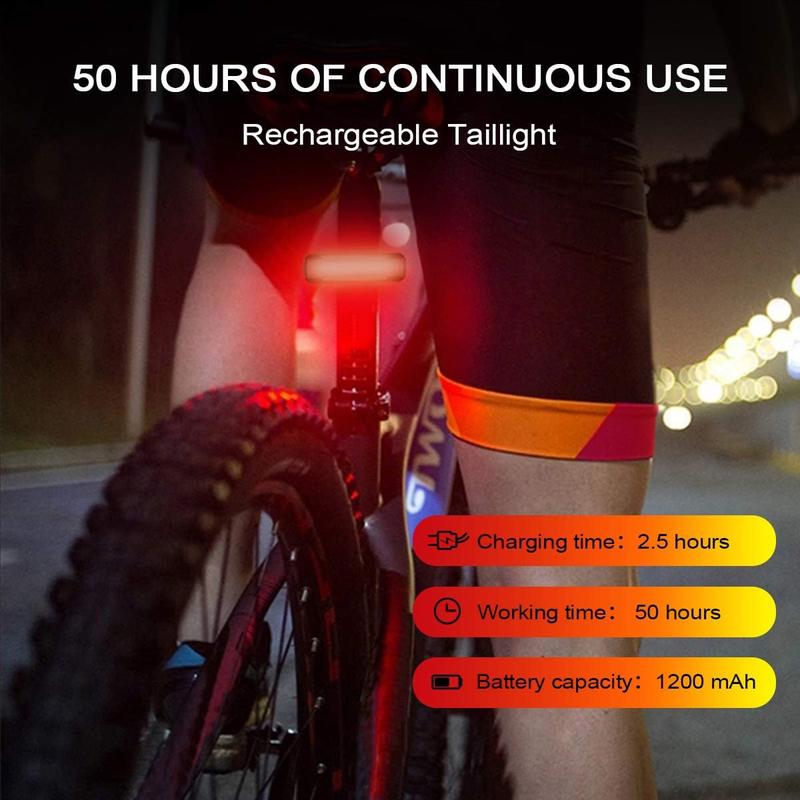 USB Rechargeable Bike Tail Light 2 count,1200mAh Runtime 50 Hours,Ultra Bright LED Bike Rear Light,5 Light Mode Options,IPX5 Waterproof(2 USB Cables Included)