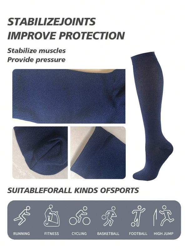 3 Pairs Women's Navy Blue Compression Socks Set Including Long Sports Socks, Knee High Socks, Suitable For Running, Cycling