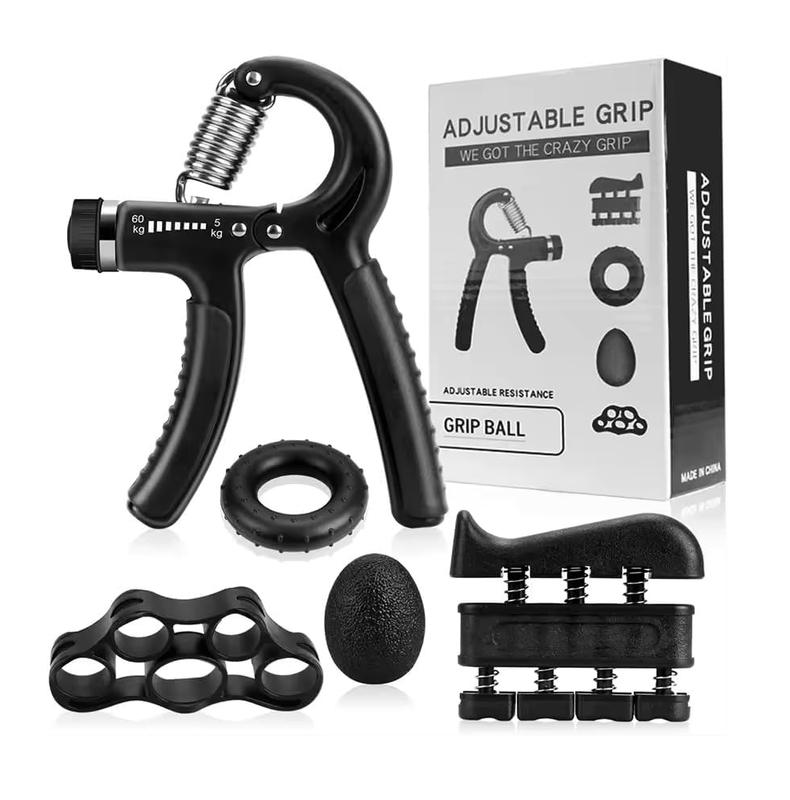 Hand Grip Strengthener Exercise Kit with 5 Counts, Hand Exerciser for Men Women, Power Hand Grip Trainer, Finger Stretcher, Grip Ring, Stress Relief Ball