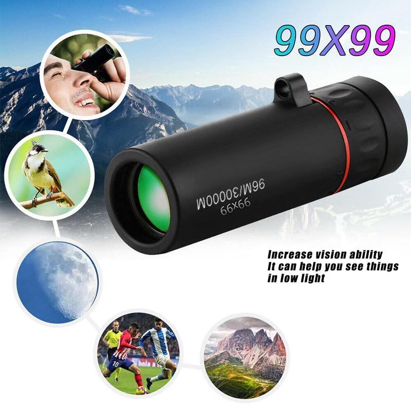 Portable Handheld Telescope, 99x99 Mini Monocular Telescope, Low‑Light Zoom Night Vision Clear Telescope for Adults Hiking, Travelling, Camping, Travelling Scenery