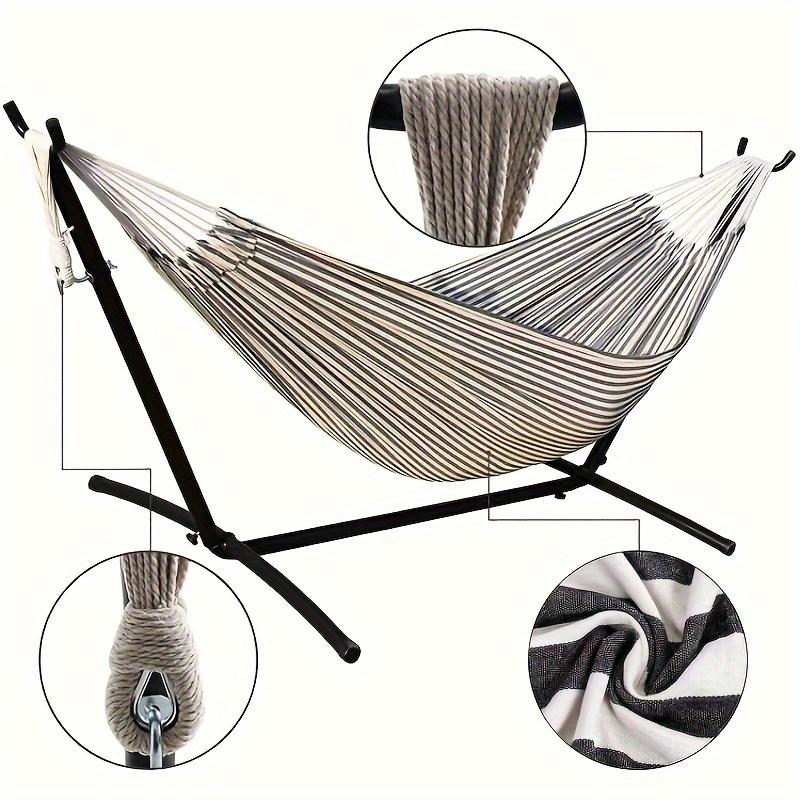 450 lbs Capacity 9 FT Space Saving Steel Garden Cotton Double Hammock with Black Stripe