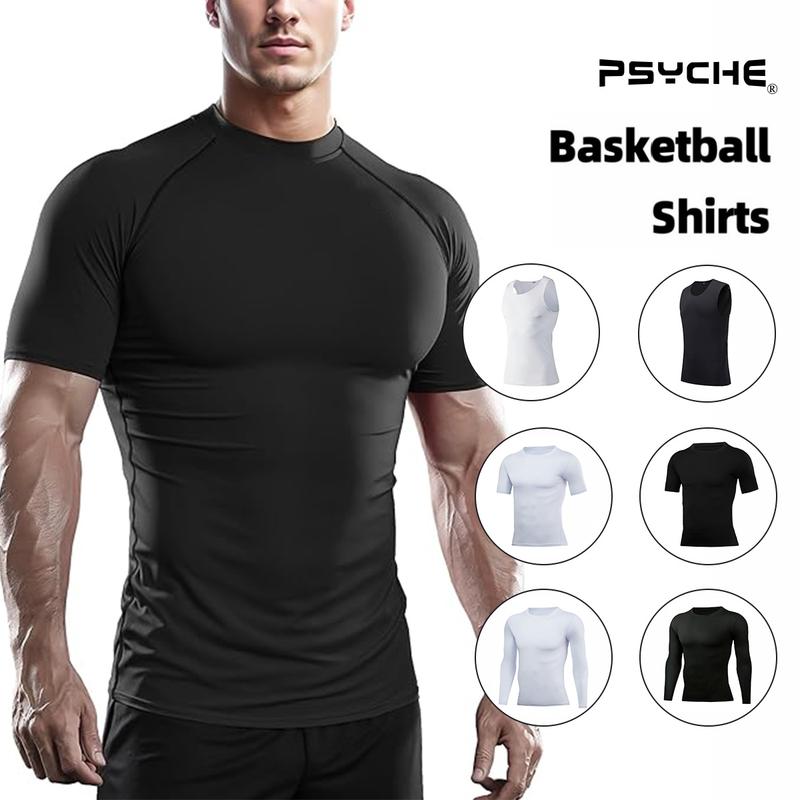 PSYCHE Men's Basketball Shirt Solid Color Round Neck Fitting Sports Tee Summer Clothes Quick Drying Breathable Skin Sportswear for Gym Workout Running Basketball Leggings Men