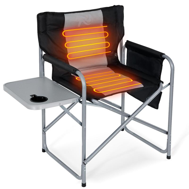 Slsy Heated Camping Directors Chair,Oversized Outdoor Portable Heating Folding Chair with Side Table, Pocket for Beach, Fishing,Trip,Picnic,Lawn portable folding