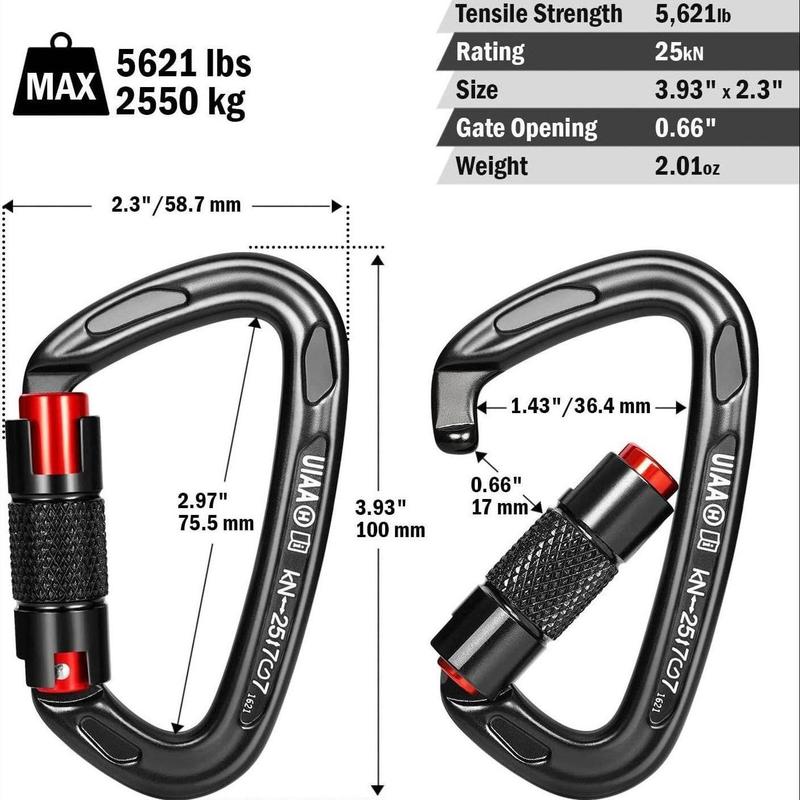 25KN Auto Lock Carabiner, 1 Count D-shaped Climbing Equipment, Durable D-shaped Carabiner for Rock Climbing, Rope Descent, Outdoor Climbing Equipment