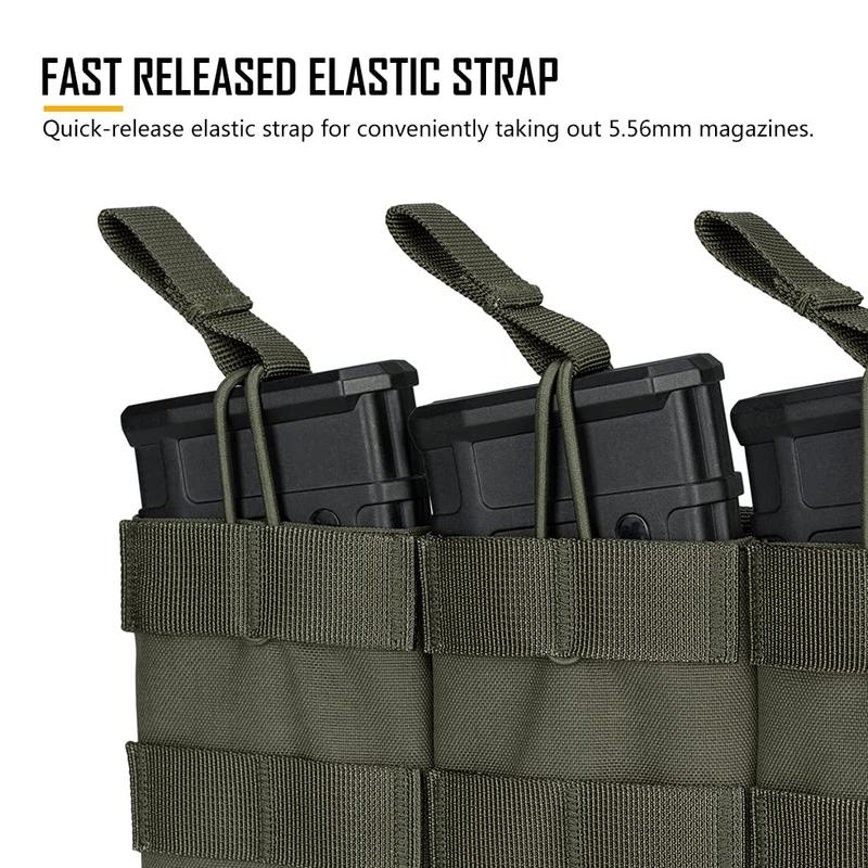 Triple Magnetic Pouch, 1 Count Open Top 5.56mm Magazine Pouch, Tactical Molle Mag Carrier, Nylon Airsoft Hunting Magazine Pouch