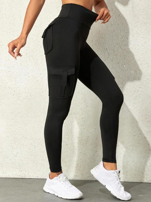 Women's Plain High Waist Pocket Leggings, Leggings for Women, Casual Comfy Stretchy Skinny Pants for Yoga Gym Workout Running, Summer Clothes Women, Women's Bottoms for All Seasons, 2000s Pants, Pants for Women, Summer Outfits 2024