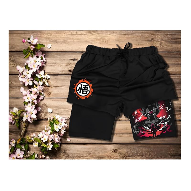 2024 New Dragon Ball Son Goku Shorts Anime Men Double Layer Sports Short Pants Cartoon Sportswear Jogger Breathable Beach Pants