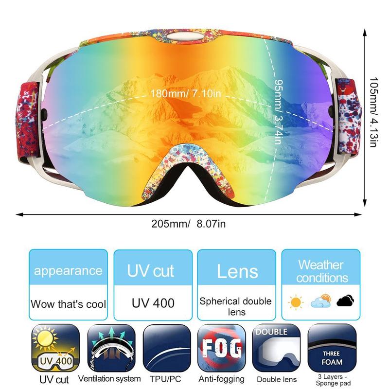 Ski Snowboard Snowmobile Goggles with Magnet Fast Lens Changing UV400 Protection Anti-fog Spherical Frameless Goggles