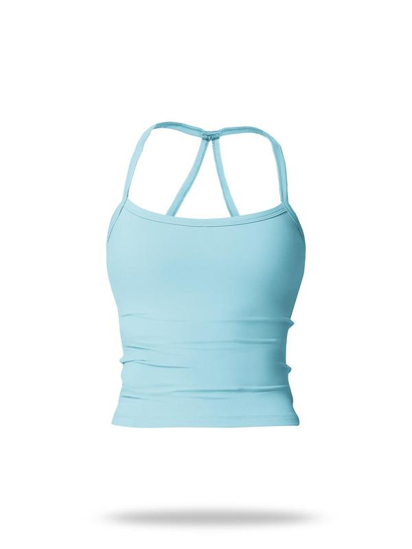 Women's Solid Backless Sports Cami Top, Quick Drying Breathable Sports Cami Top, Ladies Sportswear for Indoor Outdoor Wear