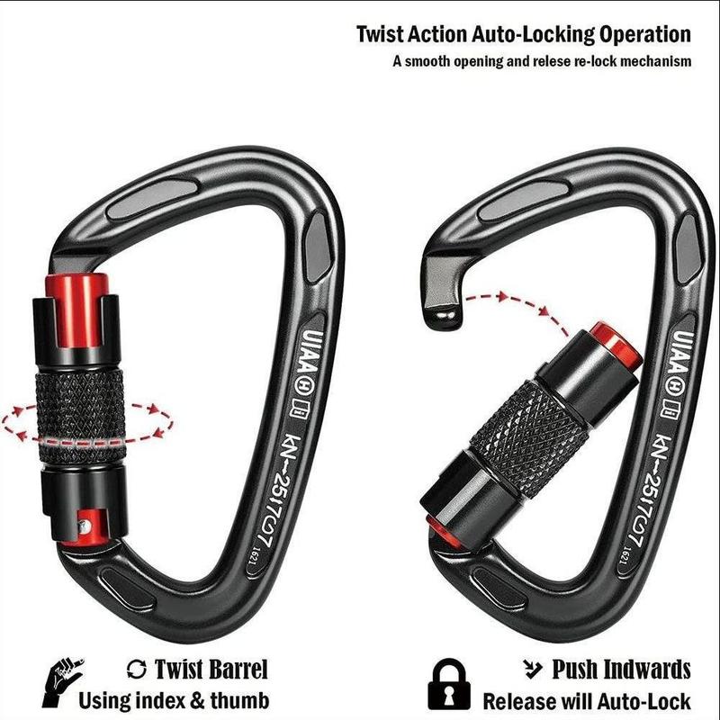 25KN Auto Lock Carabiner, 1 Count D-shaped Climbing Equipment, Durable D-shaped Carabiner for Rock Climbing, Rope Descent, Outdoor Climbing Equipment