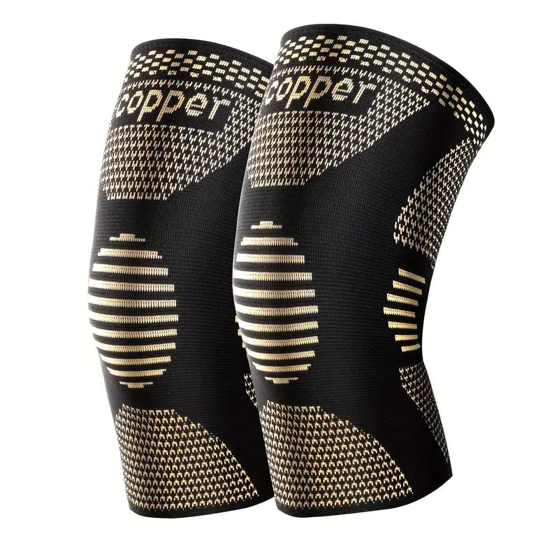 4Pcs Copper Compression Knee Sleeve, Breathable Anti-Slip Knitted Knee Support Brace for Running, Work Out, Gym, Hiking, Athletic Fitness & Exercise