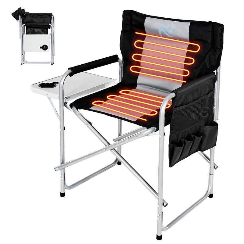 Slsy Heated Camping Directors Chair,Oversized Outdoor Portable Heating Folding Chair with Side Table, Pocket for Beach, Fishing,Trip,Picnic,Lawn portable folding