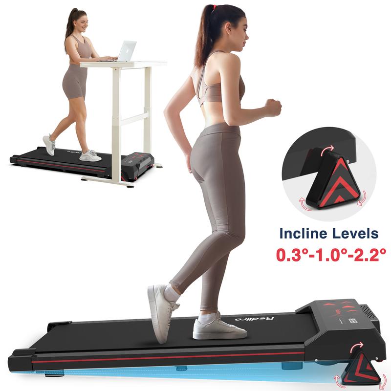 Redliro Walking Pad with Incline Under Desk Treadmill, Portable Compact Installation-Free Treadmills for Home Office with 265lbs Capacity, Small Jogging Machine with Remote Control