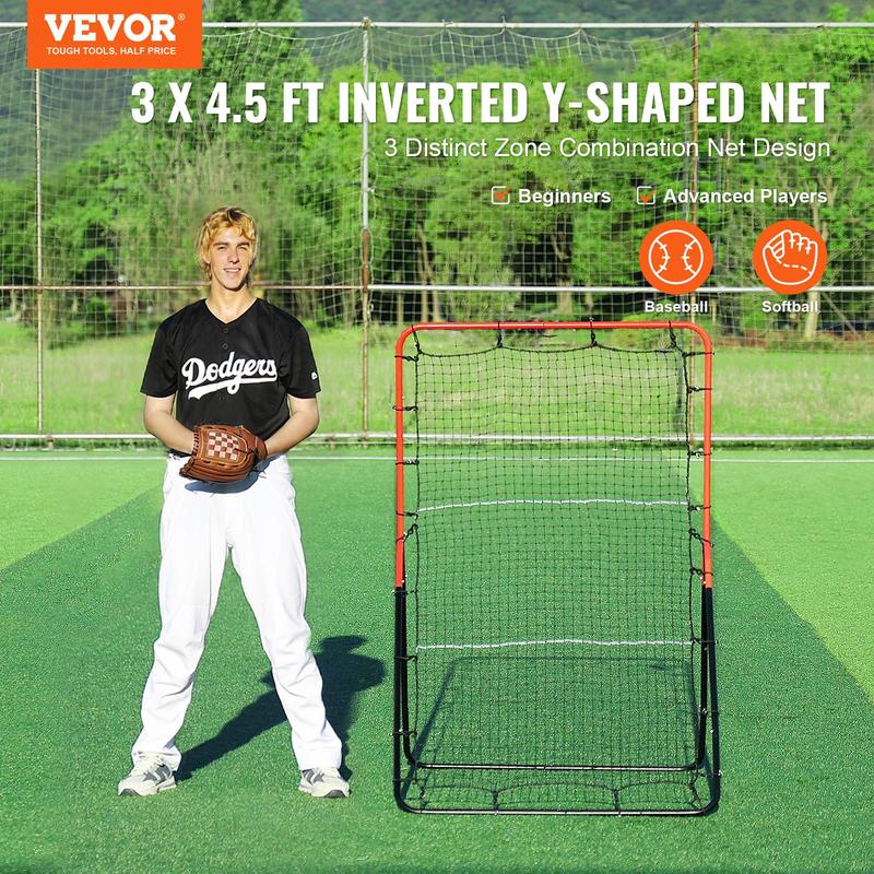 VEVOR Baseball And Softball Rebounder Net, 3 x 4.5 ft PitchBack Baseball Pitching Nest, 3-Way Baseball, Softball Pitchback Net, Fielding Trainer, Bounce Back Net for Fielding Throwing Practice