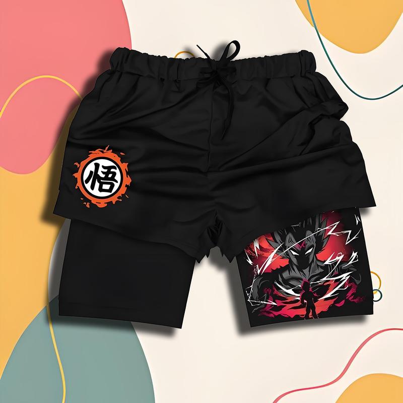 2024 New Dragon Ball Son Goku Shorts Anime Men Double Layer Sports Short Pants Cartoon Sportswear Jogger Breathable Beach Pants