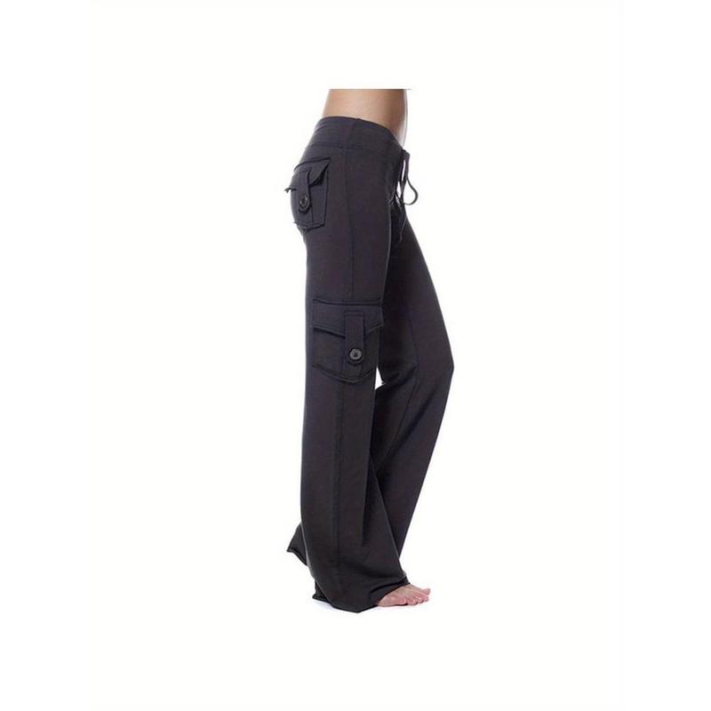 Women's wide leg yoga pants with elastic waistband buckle pocket slit adjustable