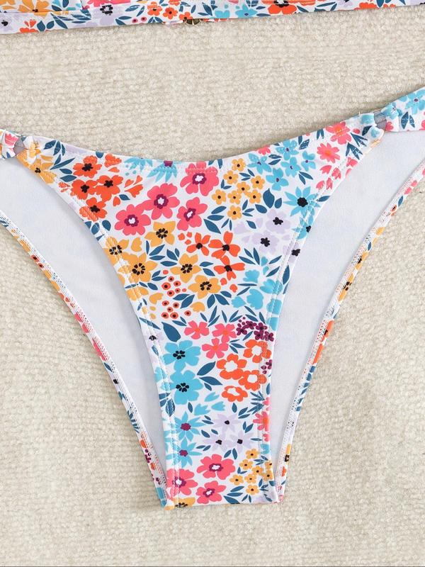 Two-piece Set Women's Floral Print Bikini Set, Casual Fashion Chic Triangle Swim Bra & High Cut Swim Bottom Swimsuit Set, Ladies Summer Swimwear for Beach Holiday Vacation