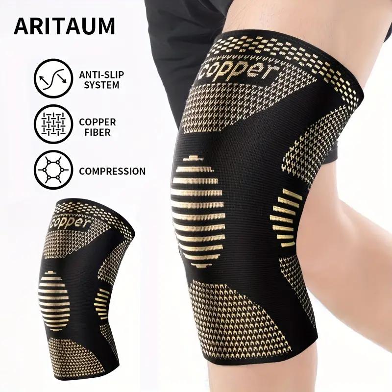 4Pcs Copper Compression Knee Sleeve, Breathable Anti-Slip Knitted Knee Support Brace for Running, Work Out, Gym, Hiking, Athletic Fitness & Exercise