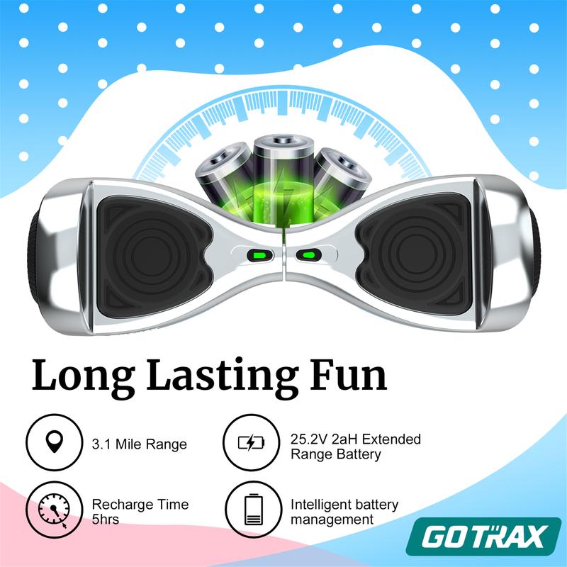 Hoverboard with Bluetooth Speaker – 6.2mph Top Speed, Chrome Finish, for Kids Ages 8+ and Up to 176lb Weight Capacity