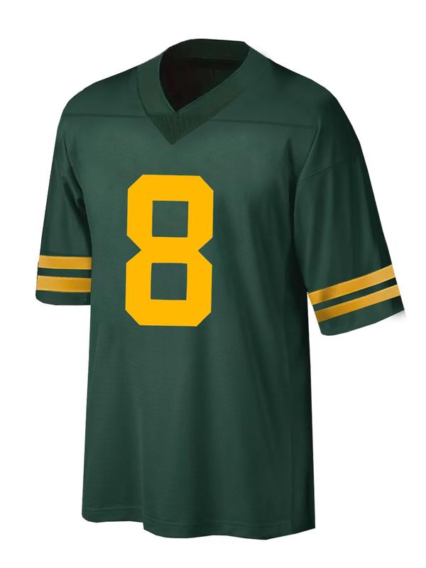 Men's Green Bay Packers #8 Embroidery Soccer Jersey, Loose V Neck Short Sleeve T-shirt, Breathable Quick-drying Sports Top for Summer