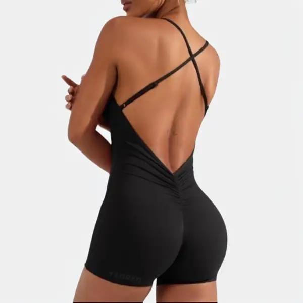 YEOREO One Piece Workout Jumpsuits for Women Sleeveless Backless Tummy Control Jumpsuits Liza V Back Scrunch Yoga Romper