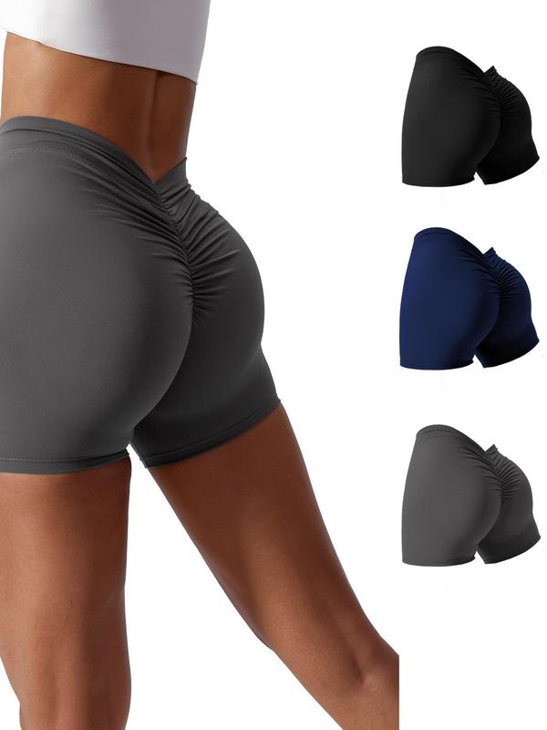 Women's Solid Ruched High Waist Sports Shorts, Sporty Comfy Quick Drying Seamless Skinny Shorts for Yoga Gym Workout Running, Gym Clothing, Ladies Summer Sportswear