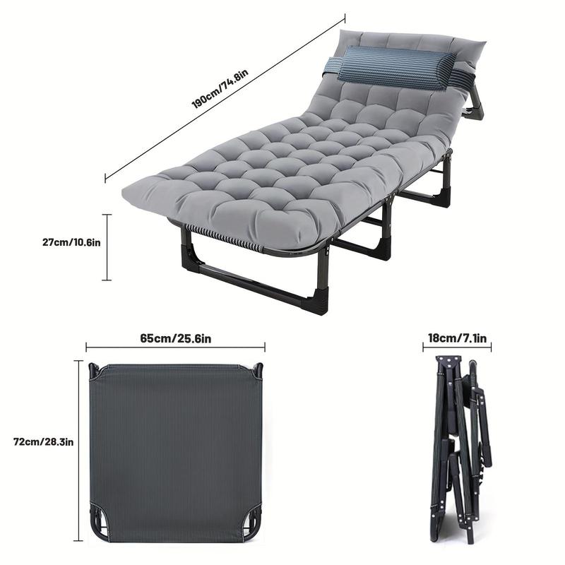 1pc Folding Deluxe Camping Cot Bed - Adjustable Lounge Chair with Plush Mattress, Rollaway Guest Bed for Adults, Ideal for Outdoor Travel, Office Nap, Home Relaxation - 74.8