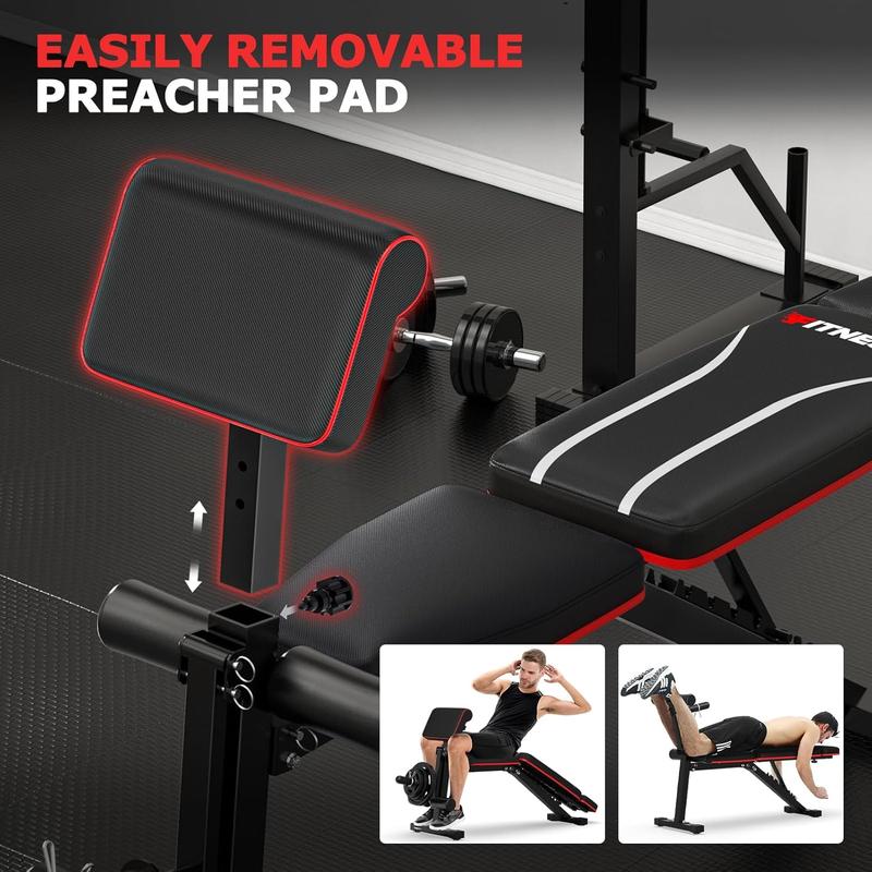 Adjustable Weight Bench, Upgraded 880lbs Workout Bench Press for Home Gym, Foldable Incline Decline Sit up Exercise Bench, Leg Extension and Preacher Pad for Full Body Strength Training