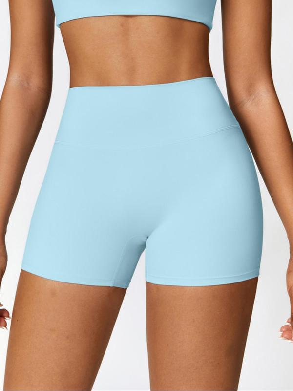 Women's Solid High Waist Sports Shorts, Breathable Comfortable High Stretch Yoga Shorts, Ladies Sportswear for Indoor Outdoor Wear