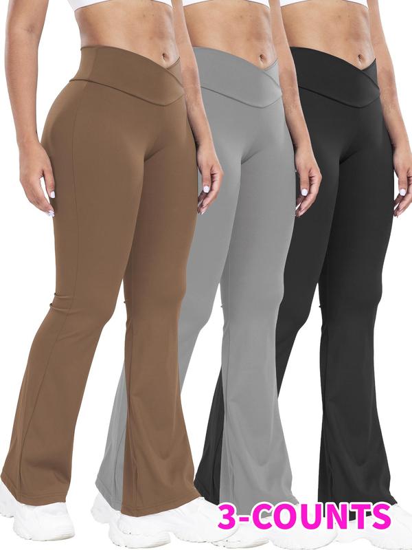 Women's Plain Wrap High Waist Flare Leg Sports Tummy Control Leggings, Casual Comfy Bell Bottom Yoga Pants, Yoga Pants, Back To School Workout Pants, Fall Clothes, Workout Clothes Women, Ladies Sportswear, Fall Outfits 2024, Fall Outfits, Fallfreshness