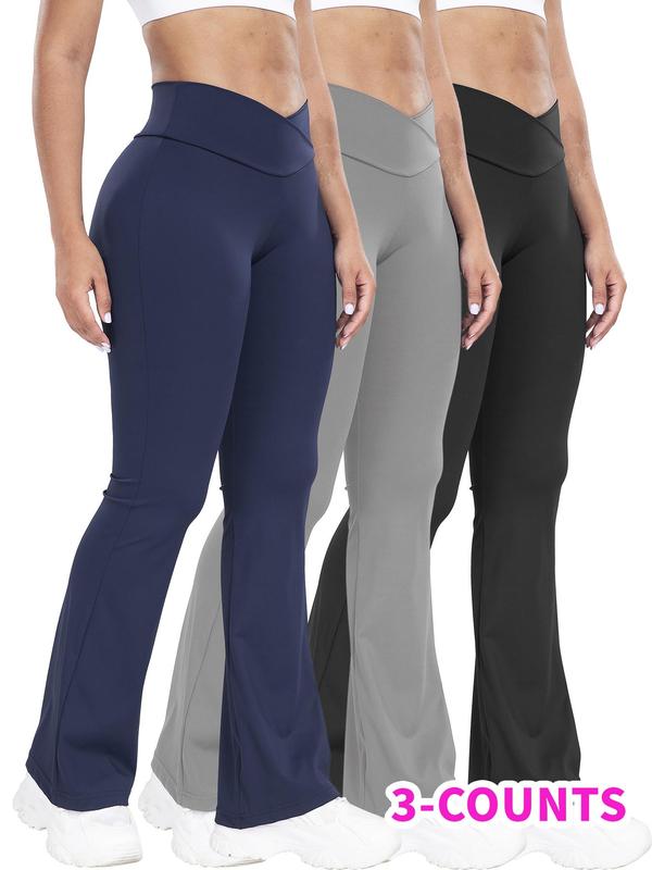 Women's Plain Wrap High Waist Flare Leg Sports Tummy Control Leggings, Casual Comfy Bell Bottom Yoga Pants, Yoga Pants, Back To School Workout Pants, Fall Clothes, Workout Clothes Women, Ladies Sportswear, Fall Outfits 2024, Fall Outfits, Fallfreshness