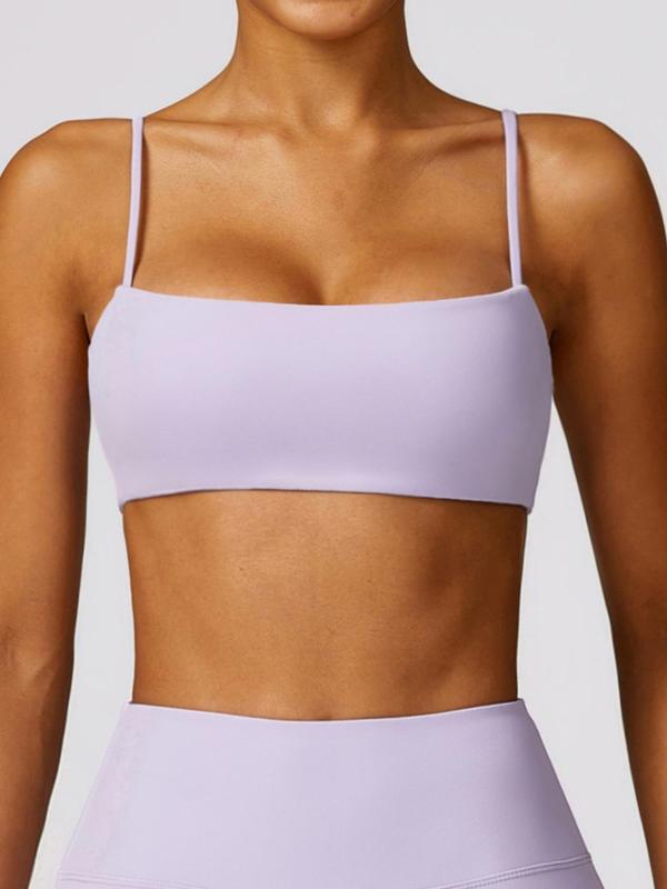 Women's Solid Spaghetti Strap Backless Wireless Sports Bra, Sporty Comfort Quick Drying Push Up Bra, Sports Bra for Women, Ladies Sportswear for Yoga Gym, Womenswear, Fall Outfits, Birthday Gifts