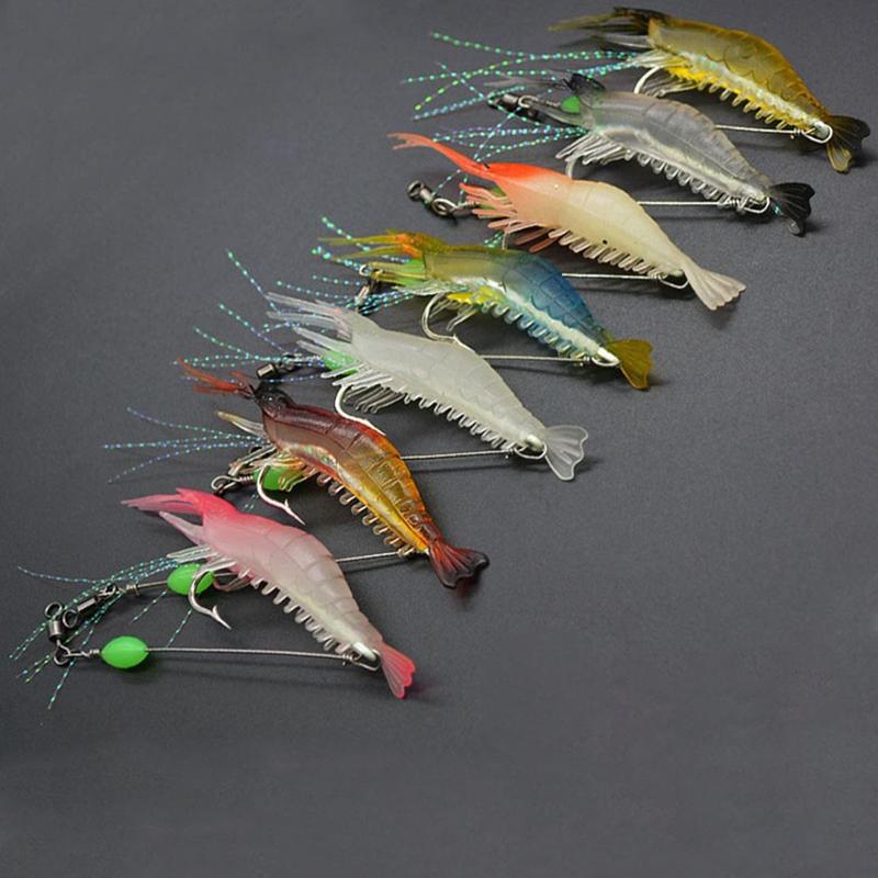 Luminous Shrimp Fishing Lure, 7 Counts Artificial Fishing Bait with Sharp Hook, Fishing Accessories for Outdoor Fishing