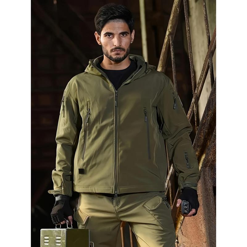 Men's Hooded Softshell Jacket And Pants Set - Fleece-lined, Multi-pocket, Outdoor Hiking And Training Suit For Fall Winter