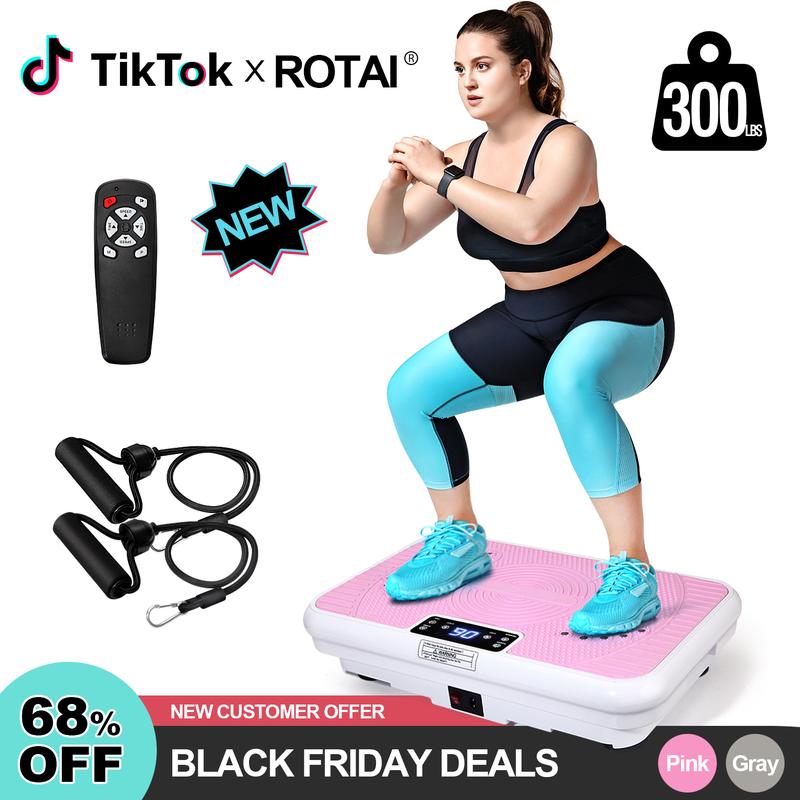 ROTAI Vibration Plate Gym, 300 lbs, Lymphatic Drainage Machine, Full Body Workout to Stay Healthy with 2 Fitness Resistance Bands