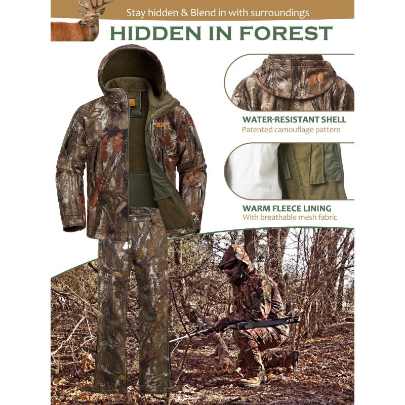 NEW VIEW Hunting Clothes For Men, Quiet Camo Hunting Jacket And Pants, Water Resistant Hunting Suit For Deer Duck Bow Hunting