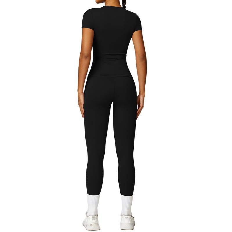 Women's Yoga Set Gym Exercise Clothing Fitness Slim Fit Short Sleeved Top Clothing Outdoor Running And Cycling High Waisted Leggings Set