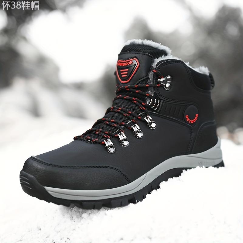 Men's Outdoor Snow Boots, Winter Thermal Shoes, Windproof Hiking Boots With Fuzzy Lining