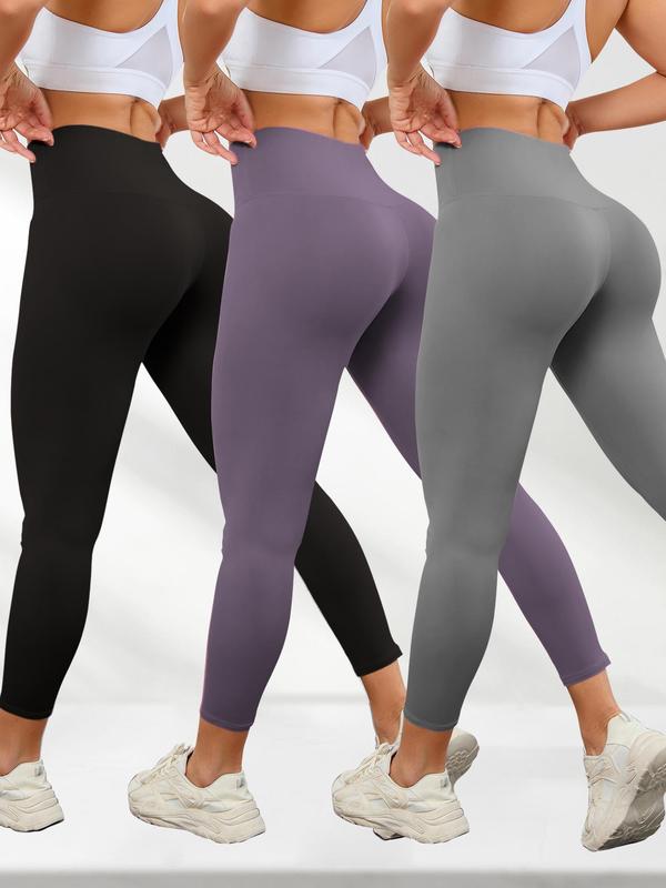 Women's Solid Color High Waist Sports Leggings, Sporty Comfy Breathable Skinny Pants for Yoga Gym Workout Running, Ladies Sportswear for All Seasons