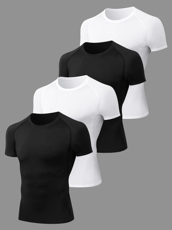 Men's Solid Round Neck Raglan Sleeve Sports Tee, Quick Drying Breathable Crew Neck T-Shirt, Casual Sporty Top for Summer