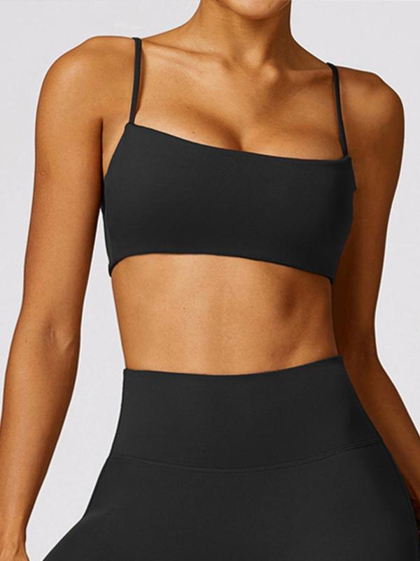 Women's Solid Spaghetti Strap Backless Wireless Sports Bra, Sporty Comfort Quick Drying Push Up Bra, Sports Bra for Women, Ladies Sportswear for Yoga Gym, Womenswear, Fall Outfits, Birthday Gifts